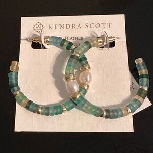 Kendra Scott Green and Gold Beaded Hoop Earrings